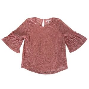 LC Lauren Conrad Women’s Sequin Bell Sleeve Blouse Top Pink XS